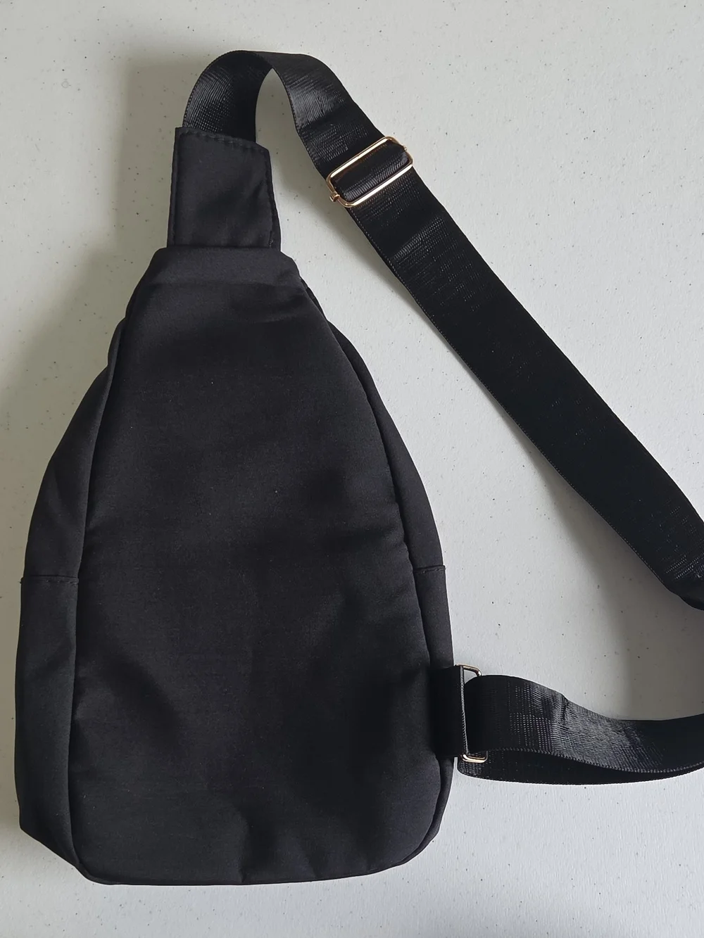Black Quilted Chest Bag Crossbody Sling with Gold Hardware
